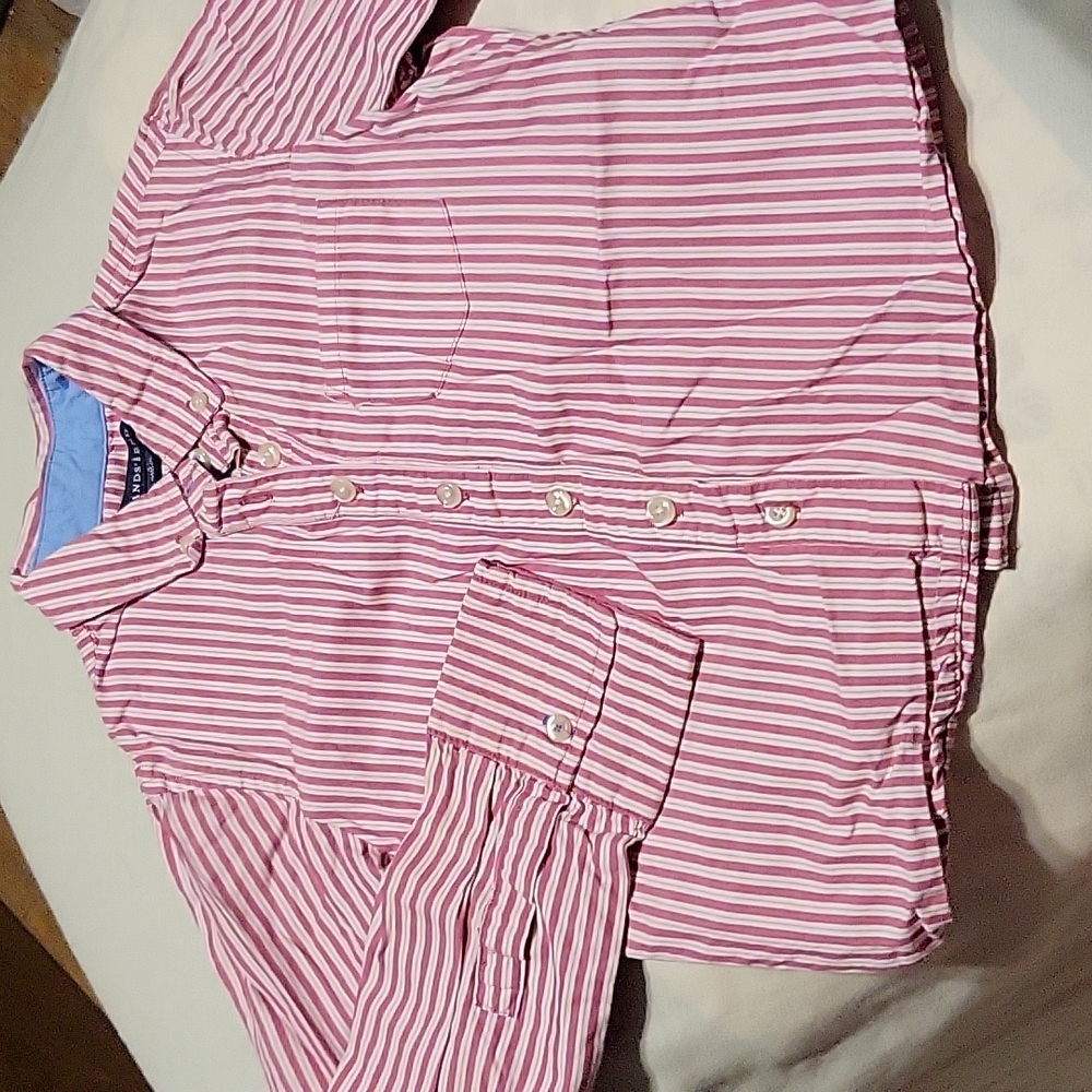 Land's END size 8 pink & white striped, long sleeve, buttondown